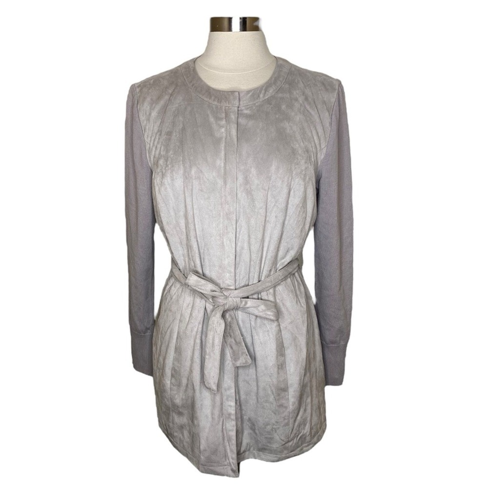 H by Halston Faux Suede Jacket with Sweater Knit Sleeves Women's Size 12
